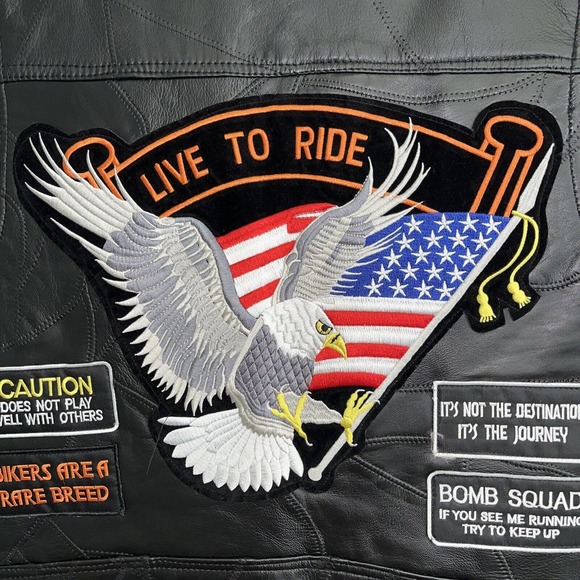 Diamond Plate Buffalo Leather Retro Black Biker Patch Motorcycle Vest Mens Sz L - Picture 12 of 16